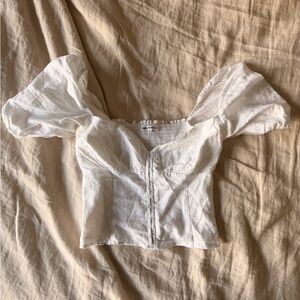 Reformation White Puff Sleeve Blouse